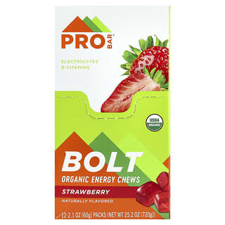بروبار‏, Bolt ، قطع مضغ عضوية بالطاقة ، فراولة ، 12 كيسًا ، 2.1 أونصة (60 جم) لكل كيس