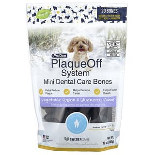 ProDen, PlaqueOff System, Mini Dental Care Bones, For Small & Toy Breed Dogs, Vegetable Fusion & Blueberry, 20 Bones, 12 oz (340 g)