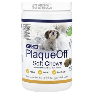 ProDen, PlaqueOff Soft Chews, Para Cães e Gatos de Raças Pequenas e Médias, 90 Cápsulas Mastigáveis, 225 g (7,9 oz)