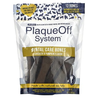 ProDen‏, PlaqueOff System, עצמות לטיפול בשיניים, לכלבים, בטעם עוף ודלעת, 13 עצמות, 482 גרם (17 אונקיות)
