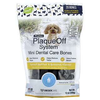 ProDen, PlaqueOff System, Mini Dental Care Bones, For Small & Toy Breed Dogs, Peanut Butter & Banana, 20 Bones, 12 oz (340 g)