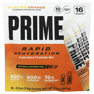 Prime Hydration, Rehidrasi Pantas, Campuran Minuman Elektrolit, Oren Glasier, 16 Batang, 0.2 oz (5.9 g) Setiap Satu
