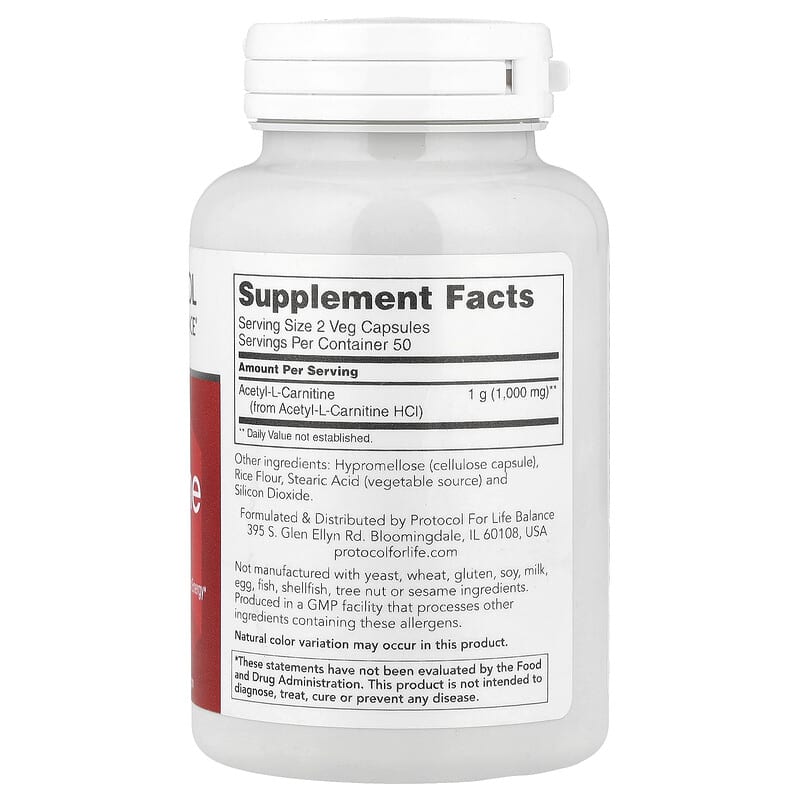 Acetyl-L-Carnitine, 500 mg, 100 Veg Capsules Acetyl-L-Carnitine, 500 mg, 100 Veg Capsules