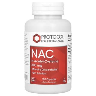 Protocol for Life Balance, N-Acetil-Cisteína NAC, 600 mg, 100 Cápsulas Vegetais