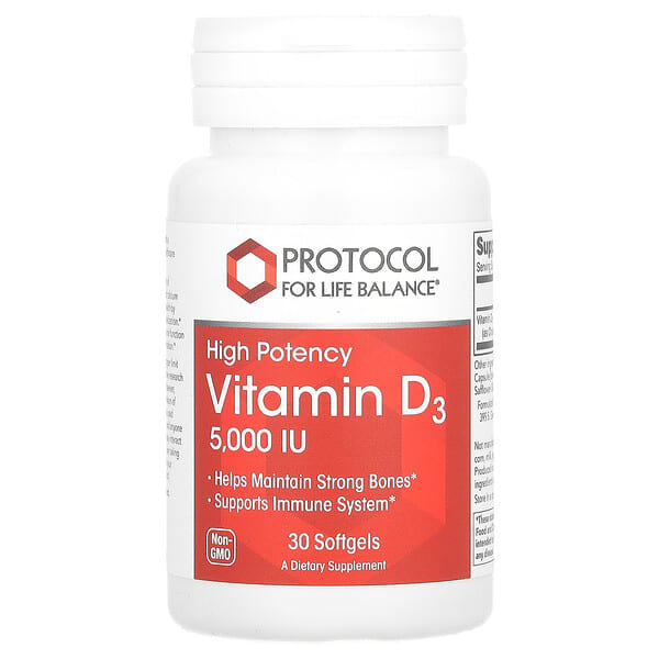 Protocol for Life Balance, Vitamin D3, High Potency, 5,000 IU, 30 Softgels