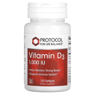 Protocol for Life Balance, Vitamin D3, 1.000 IU, 120 Weichkapseln