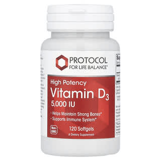 Protocol for Life Balance, Vitamin D3, High Potency, 5,000 IU, 120 Softgels