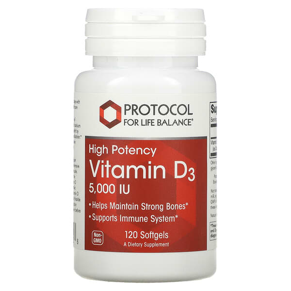 Protocol for Life Balance, Vitamin D3, High Potency, hochwirksames Vitamin D3, 5.000 IU, 120 Weichkapseln