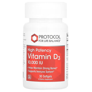Protocol for Life Balance, Vitamine D3, Haute efficacité, 10 000 UI, 30 capsules à enveloppe molle