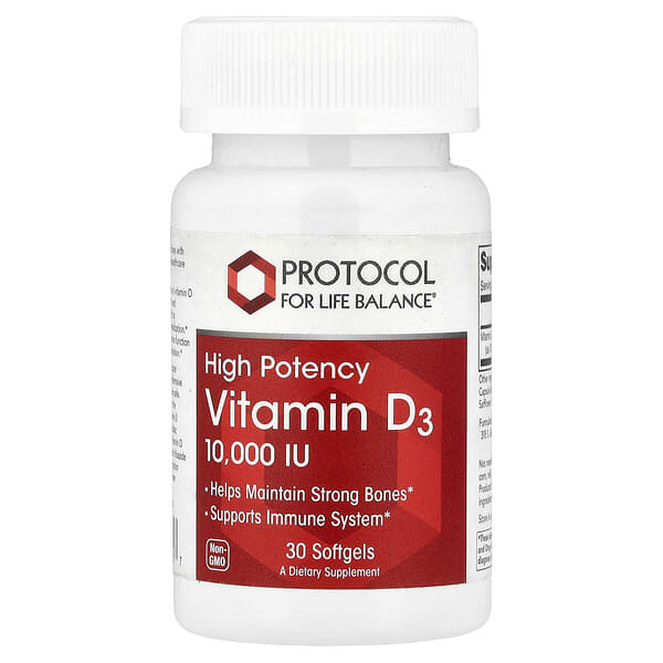 Protocol for Life Balance, Vitamin D3, High Potency, 250 mcg (10,000 IU), 30 Softgels — product photo 1