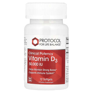 Protocol for Life Balance, Vitamina D3, Potencia clínica, 50.000 UI, 12 cápsulas blandas