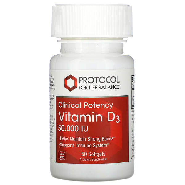 Protocol for Life Balance, Vitamina D3, Potencia clínica, 50.000 UI, 50 cápsulas blandas