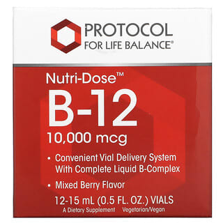 Protocol for Life Balance, Nutri-Dose B-12, ягодное ассорти, 10 000 мкг, 12 флаконов по 15 мл (0,5 жидк. Унции)