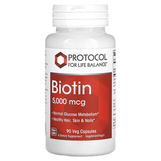 Protocol for Life Balance, Biotina, 5.000 mcg, 90 Cápsulas Vegetais