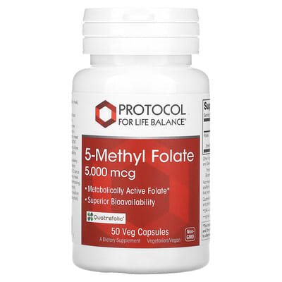 Protocol for Life Balance, 5-Methylfolate, 5000 mcg, 50 Vegetarian Capsules