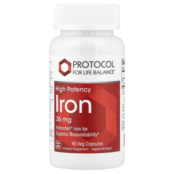 Protocol for Life Balance, 철분, 고효능, 36mg, 베지 캡슐 90정
