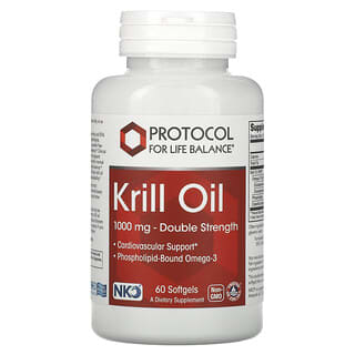 Protocol for Life Balance, Huile de krill, Double efficacité, 1000 mg, 60 capsules à enveloppe molle