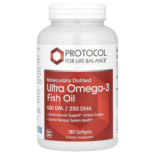 Protocol for Life Balance, Ultra Ômega-3 Destilado Molecularmente, 500 EPA/250 DHA, 180 Cápsulas Softgel