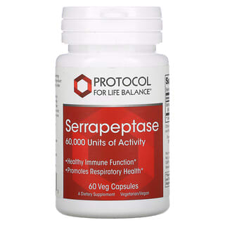 Protocol for Life Balance, Серрапептаза, 60 000, 60 растительных капсул