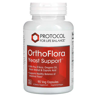 Protocol for Life Balance, OrthoFlora Yeast Support, поддержка здоровой кишечной флоры, 90 вегетарианских капсул