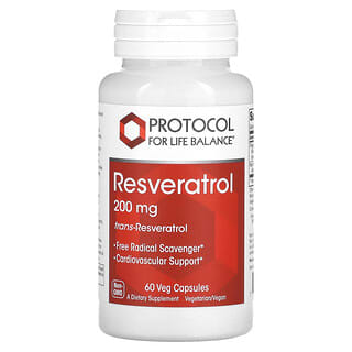 Protocol for Life Balance, Ресвератрол, 200 мг, 60 растительных капсул