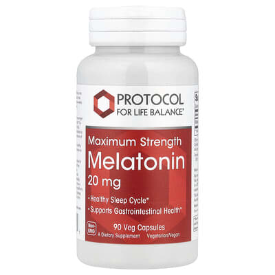 Protocol for Life Balance, Melatonin, Maximum Strength, 20 mg, 90 Veg Capsules