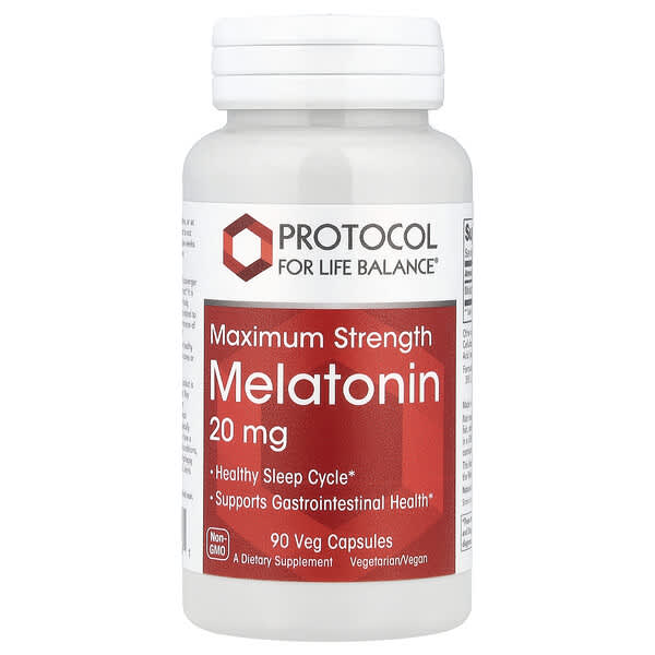 Protocol For Life Balance Melatonin, Maximum Strength, 20 mg, 90 Veg Capsules