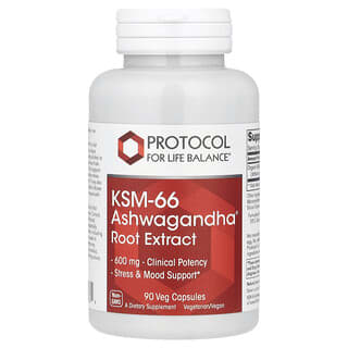 Protocol for Life Balance, Extrato da Raiz de Ashwagandha®, KSM-66, 600 mg, 90 Cápsulas Vegetais