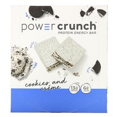BNRG, Power Crunch Protein Energy Bar, Cookies and Crème, 12 Bars, 1.4 oz (40 g) Each