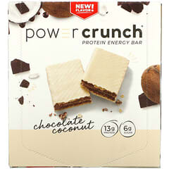 BNRG, Barrita proteica y energética Power Crunch, Chocolate y coco, 12 barritas, 40 g (1,4 oz) cada una