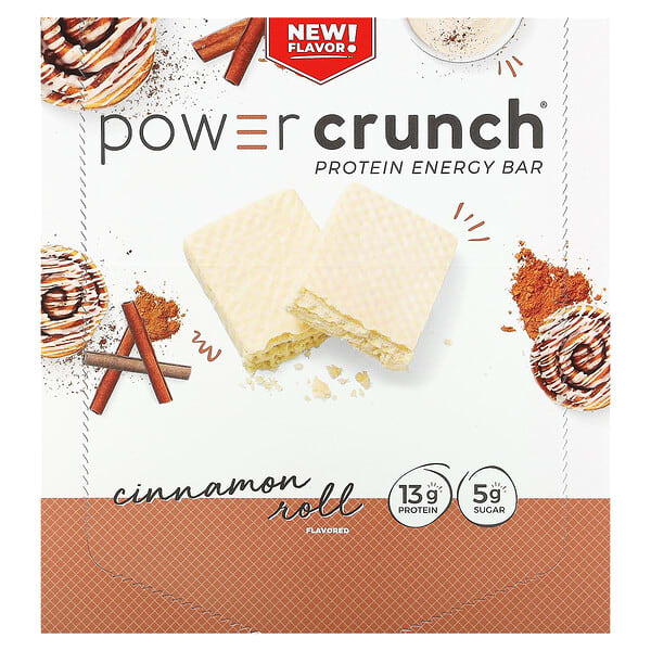 BNRG, Power Crunch 蛋白能量棒，肉桂卷，12 根，每根 1.4 盎司（40 克）