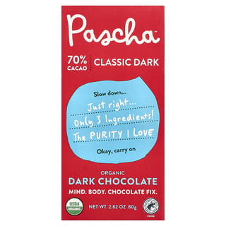 Pascha, Baton de ciocolată neagră organică, neagră clasică, 70 % cacao, 80 g (2,82 oz)