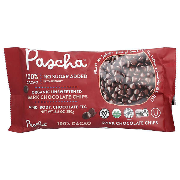 Pascha, 有機無糖黑巧克力碎，全可可，8.8 盎司（250 克）