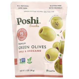 Poshi, Snacks, Premium Green Olives, Chili & Oregano, 1.1 oz (30 g)