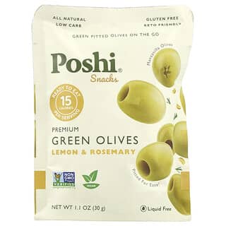 Poshi, Atıştırmalıklar, Premium Yeşil Zeytin, Limon ve Biberiye, 1,1 oz (30 gr)