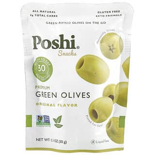 Poshi, 스낵, 프리미엄 그린 올리브, 오리지널, 30g(1.1oz)