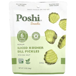 Poshi, Snacks, Premium Sliced Kosher Dill Pickles With Sea Salt, 2 oz (56 g)