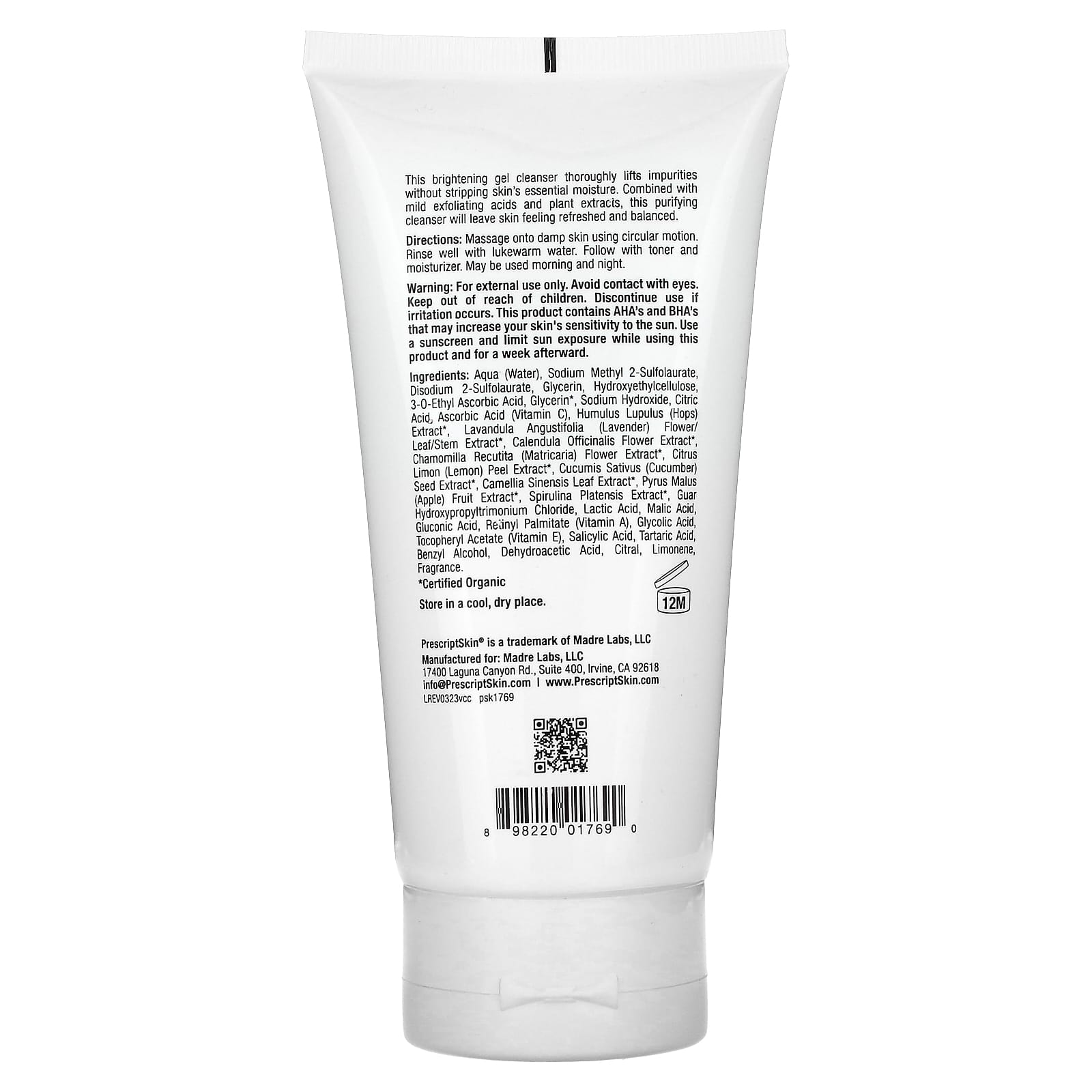 PrescriptSkin, Vitamin C Cleanser, Enhanced Brightening Gel Cleanser, 6 fl oz (177 ml) Image 3