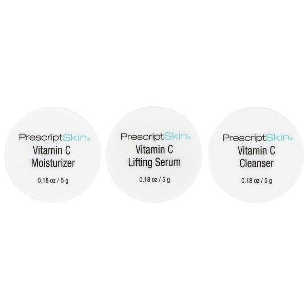 PrescriptSkin, Vitamin C Trial Set, 3 Professional Strength Brightening Products, 3 Jars, 0.18 oz (5 g) Each