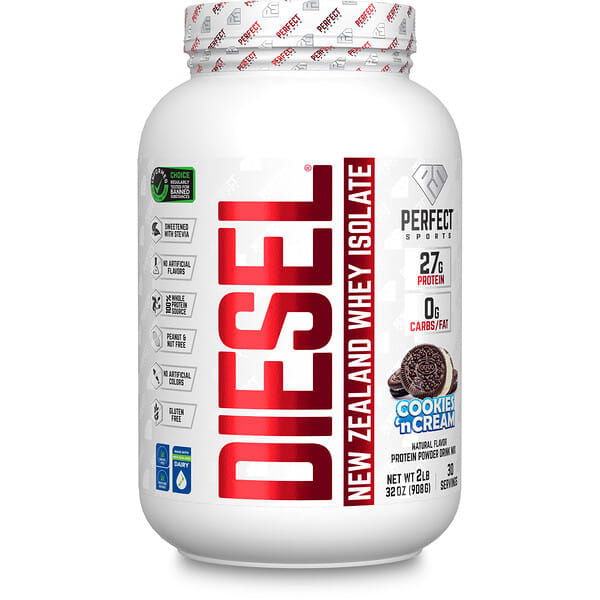 PERFECT Sports, Diesel, 뉴질랜드 분리유청, 쿠키 앤 크림, 908g(2lbs)
