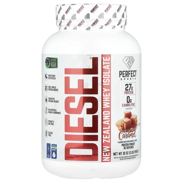PERFECT Sports, Diesel, 뉴질랜드 분리유청, 솔티드 캐러멜, 908g(2lbs)