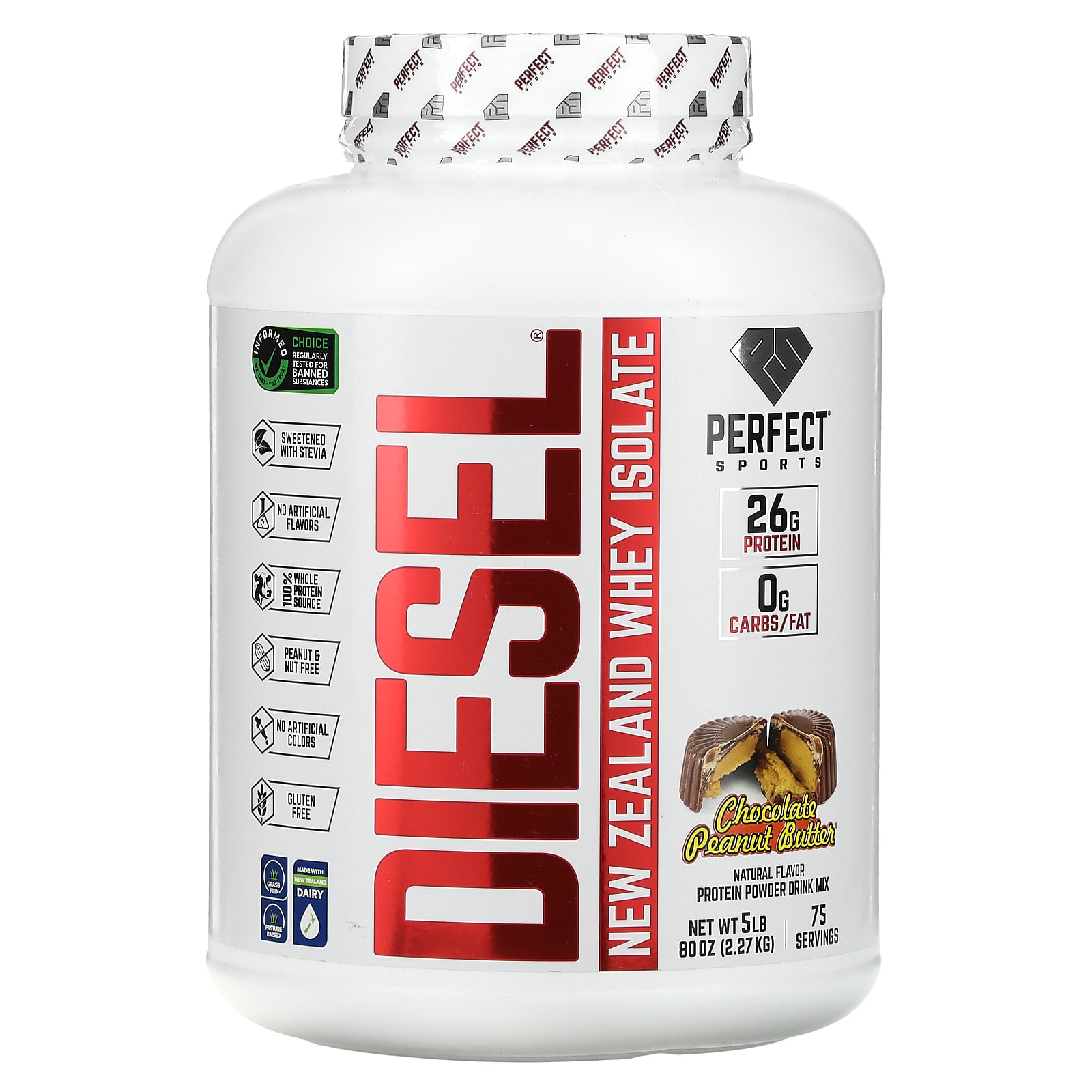 Perfect Sports Diesel New Zealand Whey Isolate Chocolate Peanut Butter 5 Lbs 227 Kg 3772