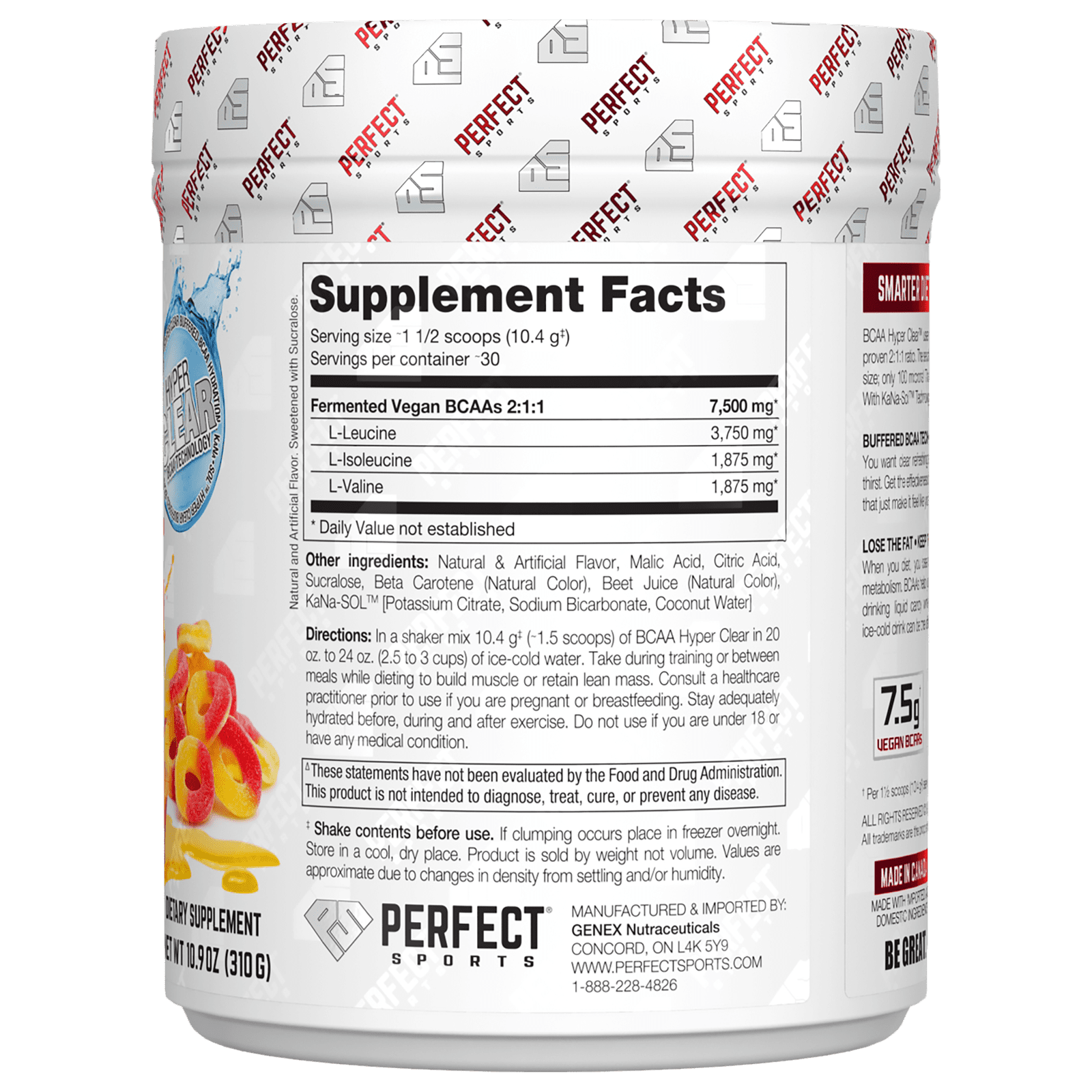 PERFECT Sports, BCAA Hyper Clear, Intense Peach Rings, 10.9 oz (310 g)