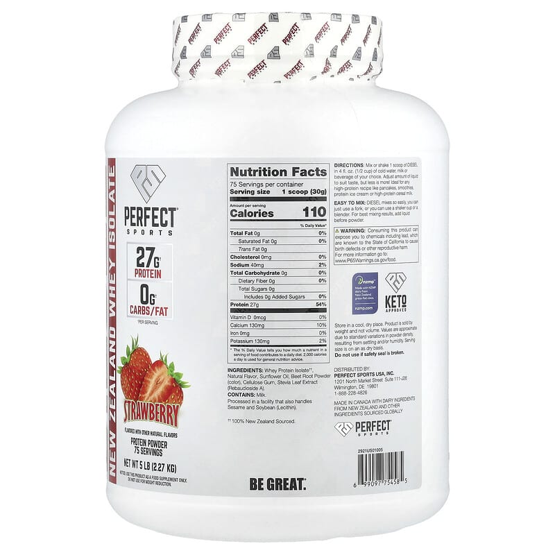 冷凍PS50 PL30 ADL60 Diesel®, Aislado de suero de leche de Nueva Zelanda, Fresa, 2,27