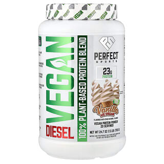 PERFECT Sports, Vegán dízel, 100% növényi alapú fehérjekeverék, vanília fagylalt, 1,5 font (700 g)