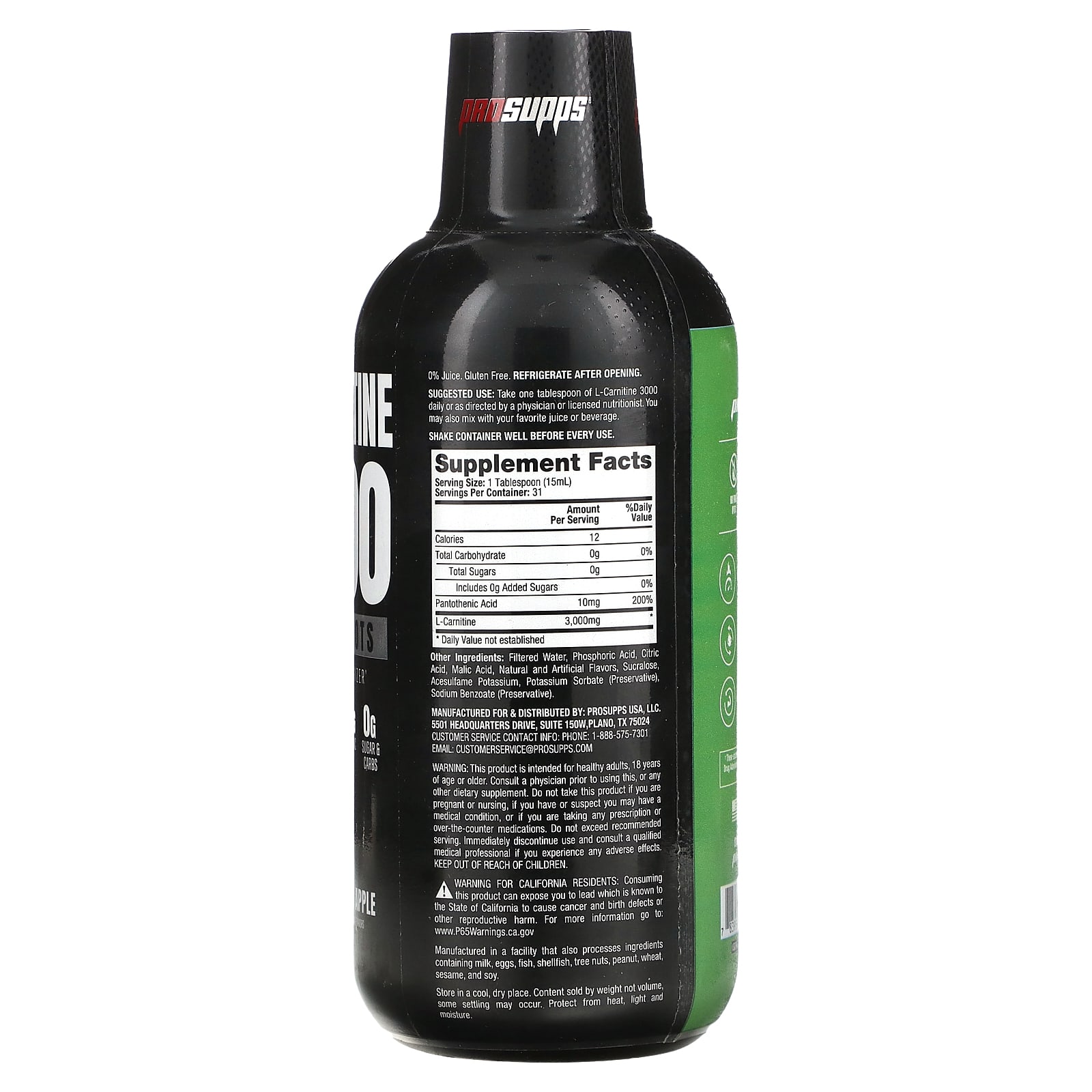 ProSupps, LCarnitine 3000 Liquid Shots, Green Apple, 16 fl oz (473 ml)