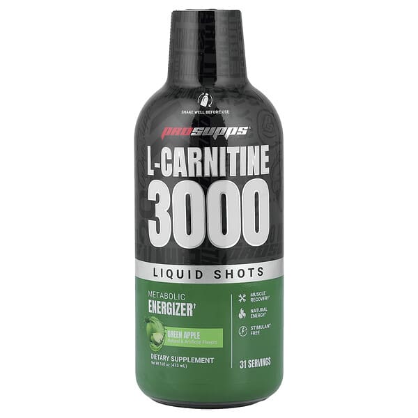 ProSupps, L-Carnitine 3000 Liquid Shots, Green Apple, 16 fl oz (473 ml) — product photo 1