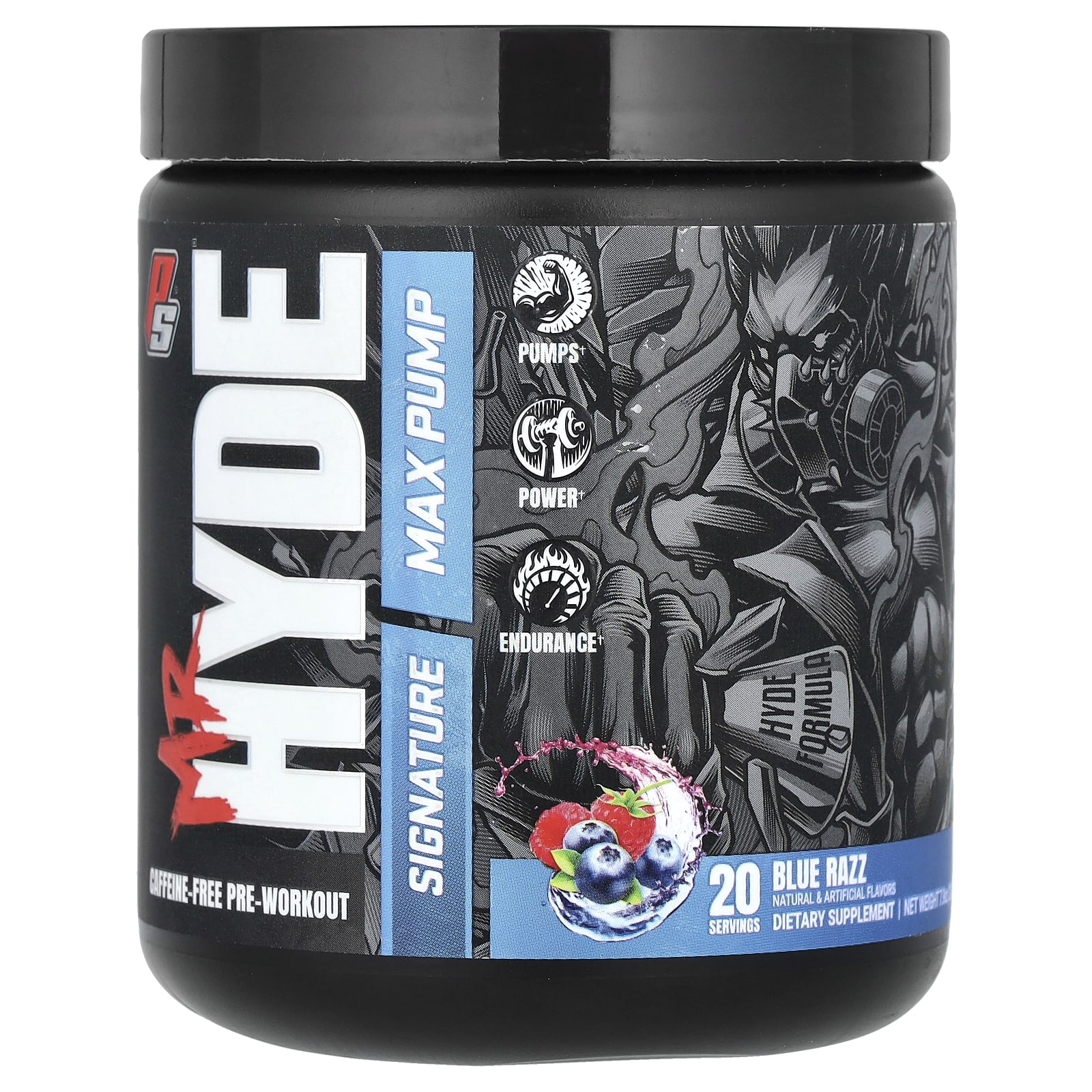 ProSupps, Mr. Hyde（ハイド）、シグネチャーマックスパンプ、プレワークアウト、カフェインフリー、ブルーラズ、224g（7.9オンス）