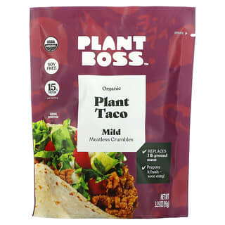 Plant Boss, 有機植物基墨西哥塔可玉米餅無肉碎末，溫和，3.35 盎司（95 克）