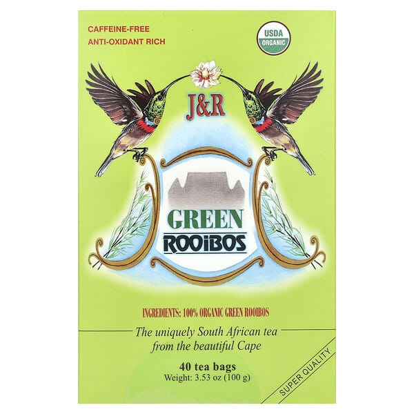 J&R Port Trading, Green Rooibos ปราศจากคาเฟอีน บรรจุ 40 ถุงชา ขนาด 3.53 ออนซ์ (100 ก.)